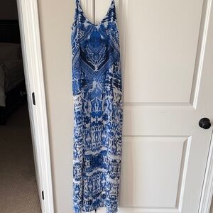 Express Blue and White Patterned Maxi Dress